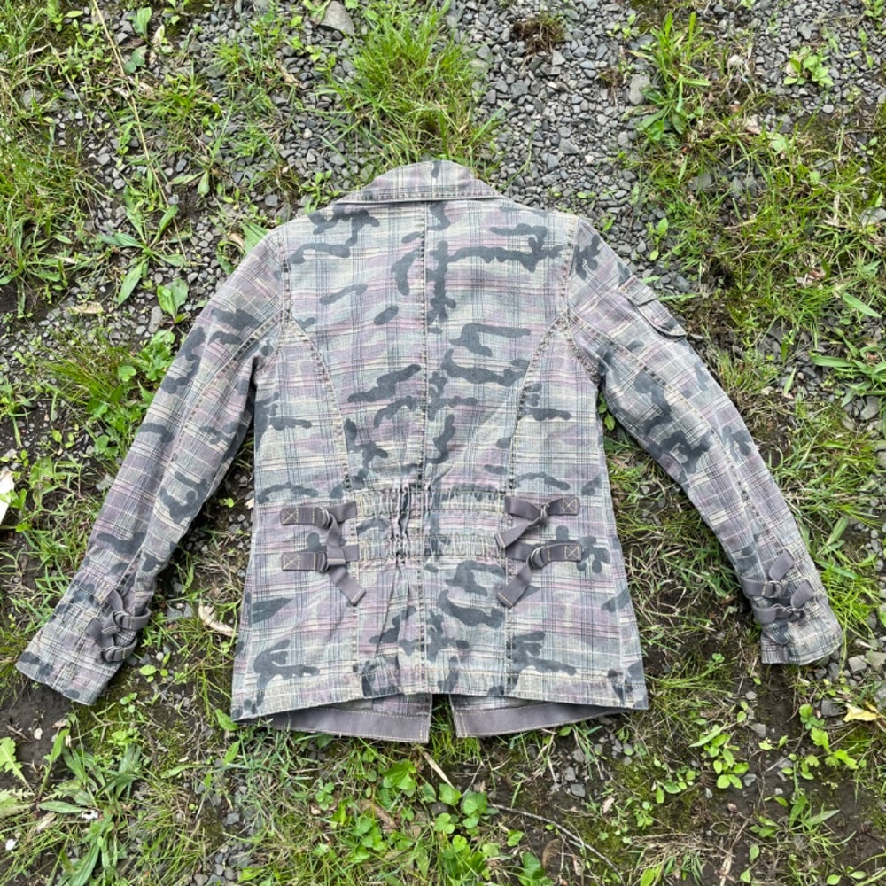 Y2K Camo Plaid Utility Cargo Light Green Jacket - Picture 6 of 6